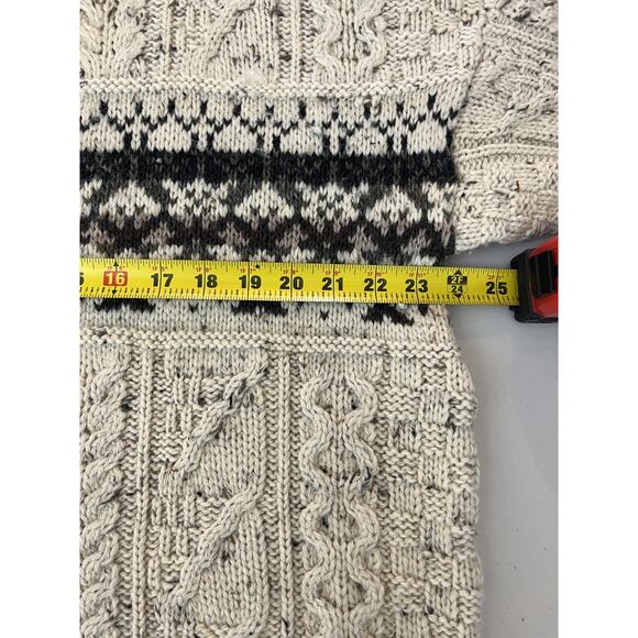 LL Bean Irish Wool Fair Isle Grandpa Heritage Sweater L Cabincore Fisherman Knit - Picture 15 of 16